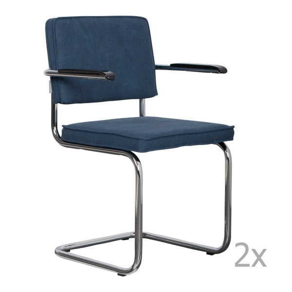 Set di 2 sedie blu scuro con braccioli Ridge Rib - Zuiver