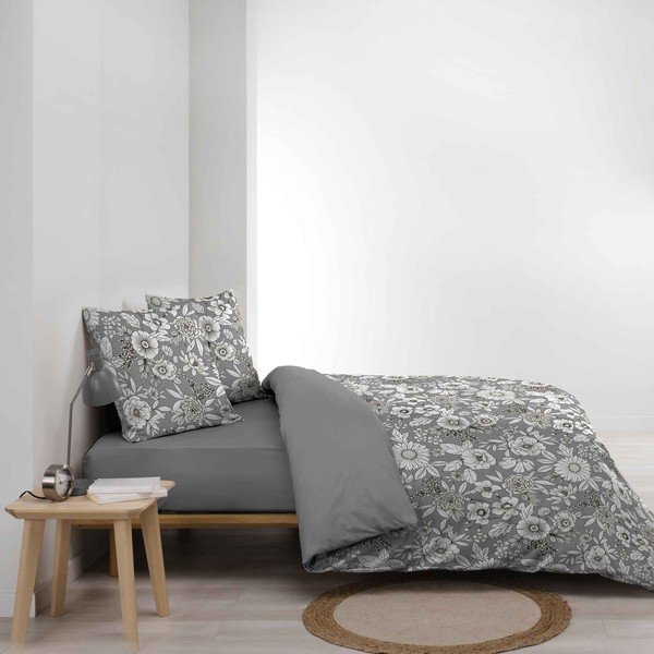 Biancheria da letto matrimoniale in cotone esteso bianco e grigio 240x220 cm Milady - douceur d'intérieur-image-1