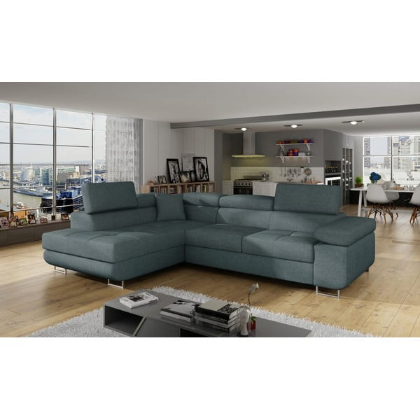 Divano angolare blu allungabile/con contenitore (con penisola a sinistra/a L) Anton – ELTAP-image-3