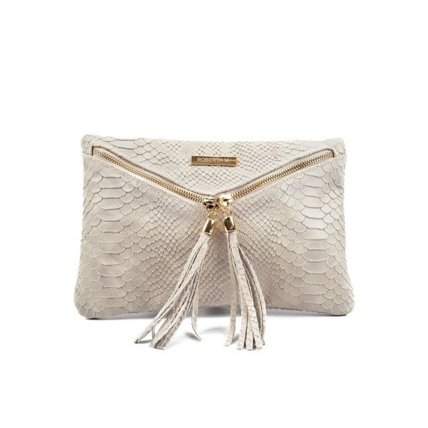 Béžové kožené psaníčko s třásněmi Roberta M Beige-image-1