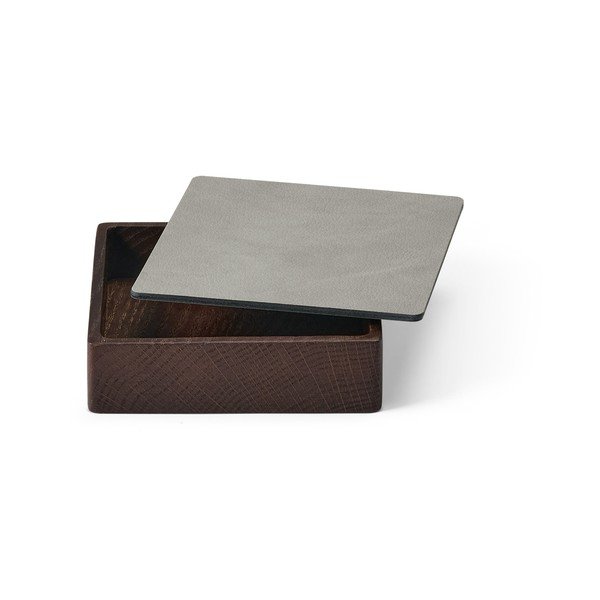 Scatola decorativa con coperchio grigio chiaro/marrone in legno ed eco pelle 11x11x3,5 cm Square Nupo – LIND DNA-image-1