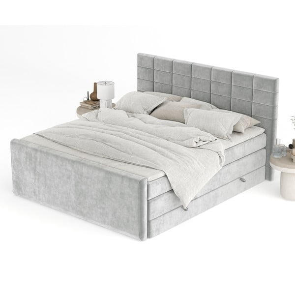 Letto boxspring grigio chiaro con contenitore 160x200 cm Ava – Maison de Rêve-image-4