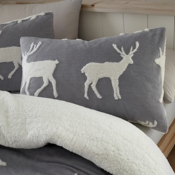 Biancheria da letto bianco-grigia 200x200 cm Stag Sherpa - Catherine Lansfield-image-2