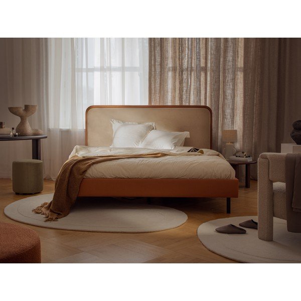 Letto matrimoniale imbottito arancione con rete inclusa 140x200 cm Aveline – Micadoni -image-1