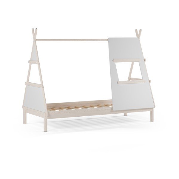 Letto da bambini a forma di casa color crema in pino massiccio con rete inclusa 90x200 cm Enola – Marckeric