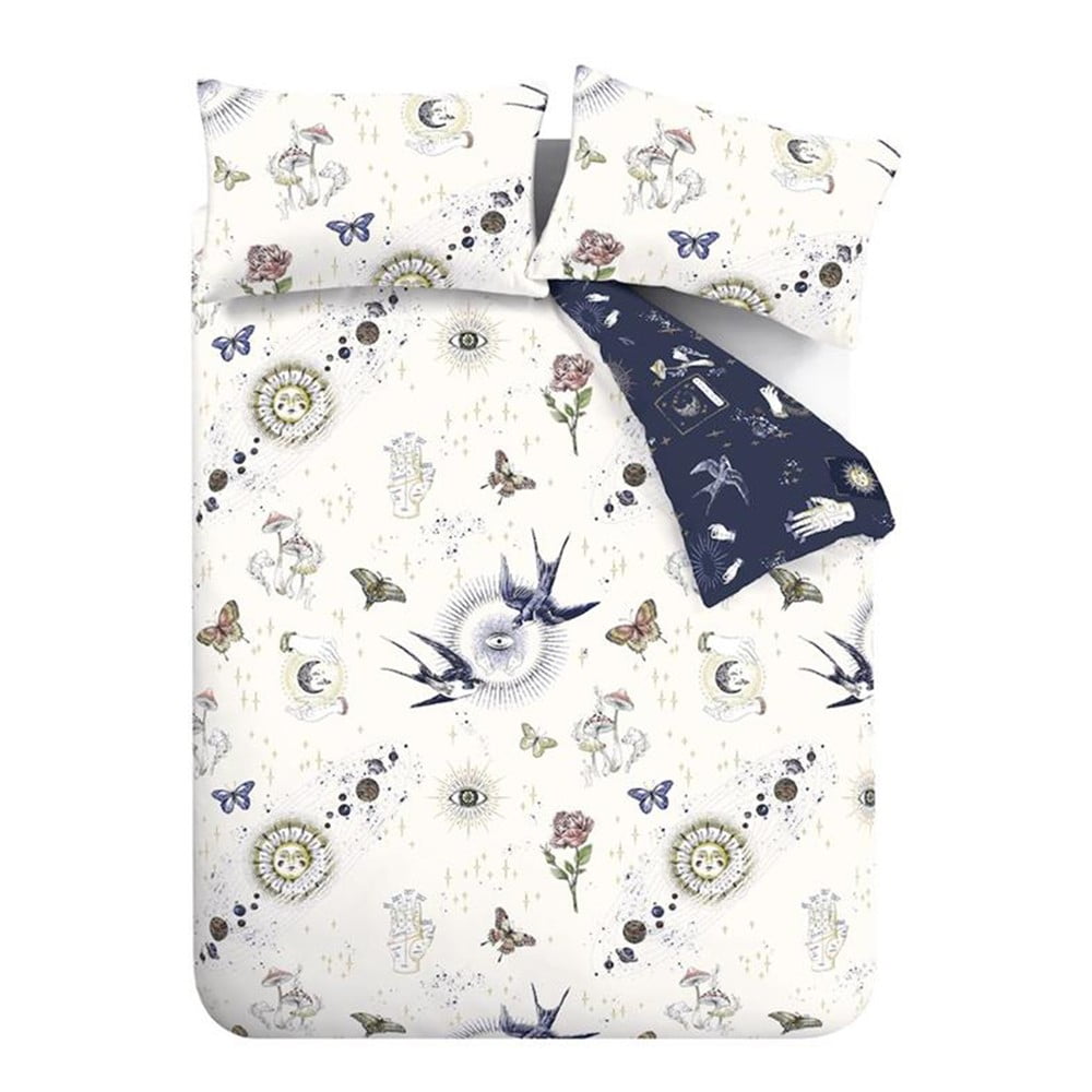 Set copripiumino e federa blu e color crema per letto matrimoniale 200x200 cm Astrology – Sassy B | Biancheria da letto