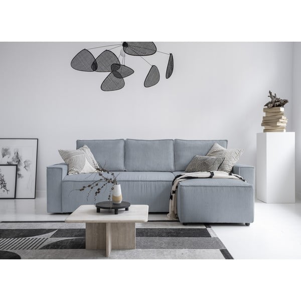 Divano letto angolare in velluto a coste grigio chiaro Brave Dave - Miuform-image-1