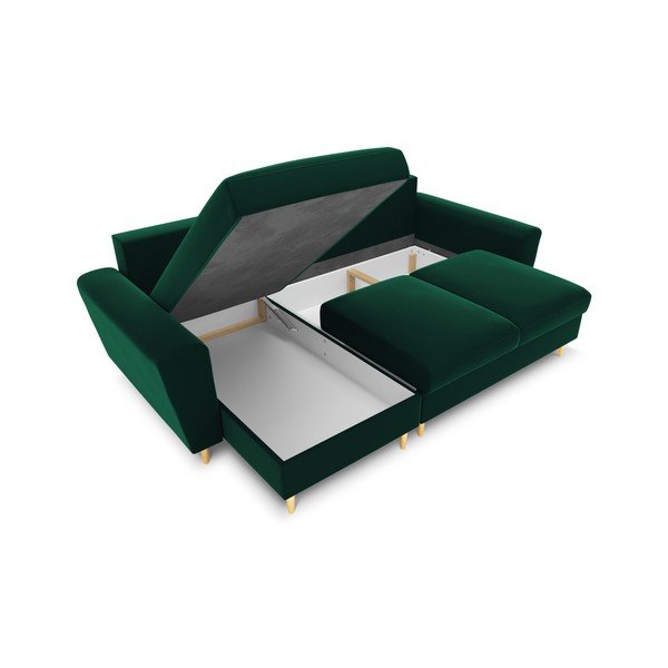 Divano angolare verde allungabile e con contenitore con rivestimento in velluto Kyoto – Cosmopolitan Design-image-2