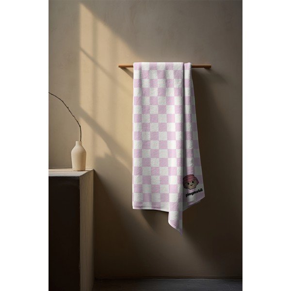 Asciugamano rosa in cotone da bambini 75x140 cm Checkerboard - Playmobil-image-1