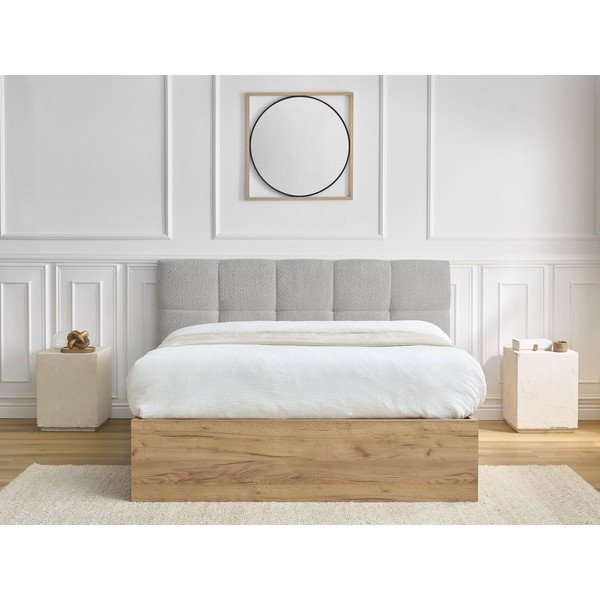 Letto matrimoniale imbottito/in truciolato grigio imbottito con contenitore con rete inclusa 180x200 cm Kumo – Bobochic Paris-image-3