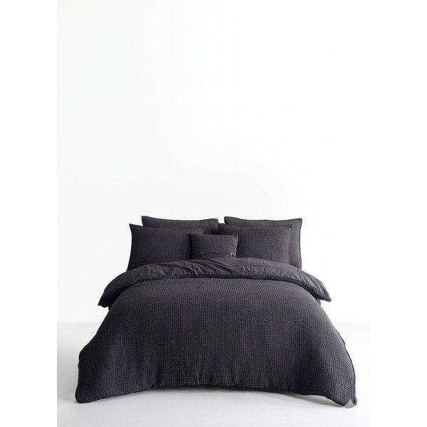 Set copripiumino e federa color antracite in cotone renforcé per letto matrimoniale ed esteso 240x220 cm Waffle Striped – Mila Home Luxury