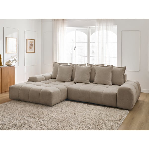 Divano angolare grigio tortora allungabile e con contenitore (penisola a sinistra/chaise lounge) con rivestimento in ciniglia Everest – Bobochic Paris-image-1