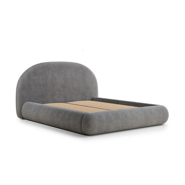 Letto matrimoniale imbottito grigio con contenitore con rete inclusa 180x200 cm Maumere – Maison de Rêve