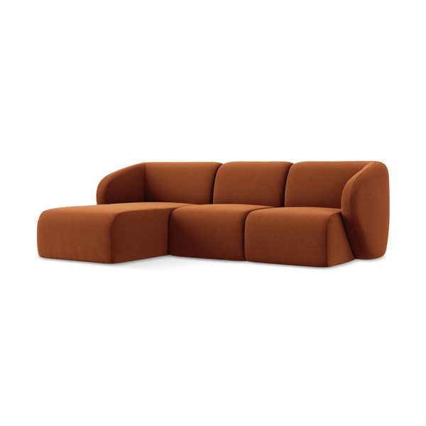 Divano angolare color terracotta (con penisola a sinistra/con chaise lounge) con rivestimento in velluto Lani – Makamii-image-1