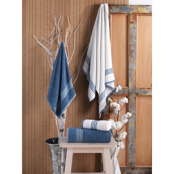 Set di asciugamani per viso e corpo bianchi e blu in cotone 4 pz – Mila Home-image-3