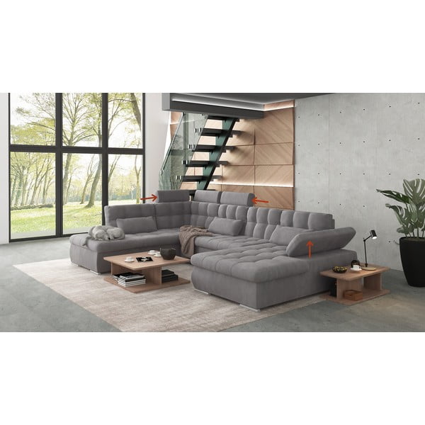 Divano angolare grigio allungabile e con contenitore (con penisola a sinistra/a U) Merkur – Ropez-image-1