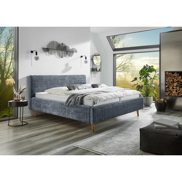 Letto matrimoniale imbottito blu con rete inclusa 180x200 cm Primavera – Meise Möbel-image-1