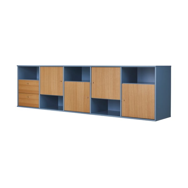 Cassettiera bassa blu a sospensione in rovere naturale 220x61 cm Mistral - Hammel Furniture-image-2
