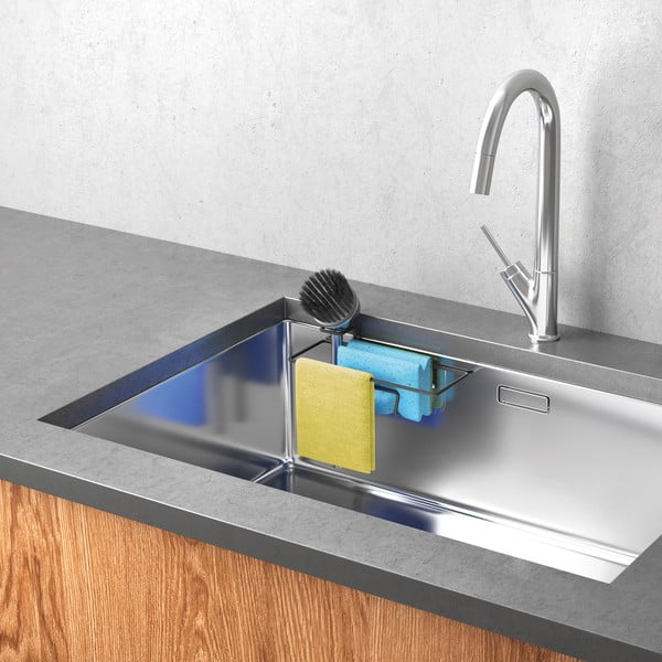 Organizer per lavello senza foratura nero opaco in metallo Lava – Metaltex-image-1