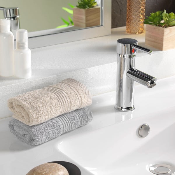 Asciugamano tipo terry beige in cotone 30x50 cm Tendresse – douceur d'intérieur-image-1