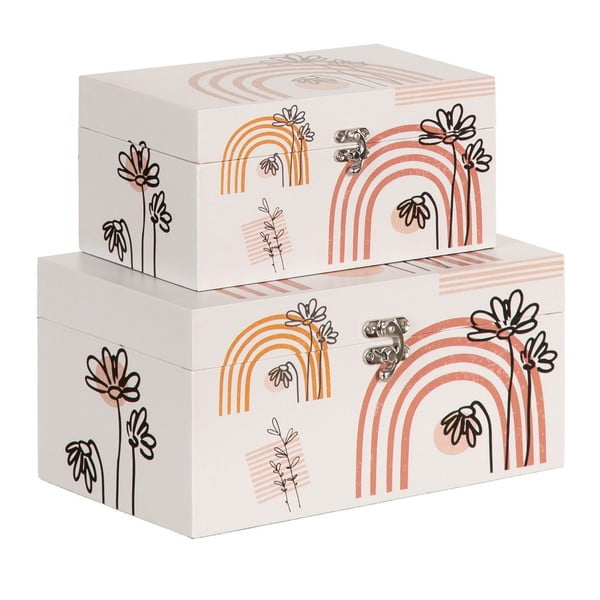 Set di 2 scatole decorative color crema30x18x15 cm Flowers - Ixia