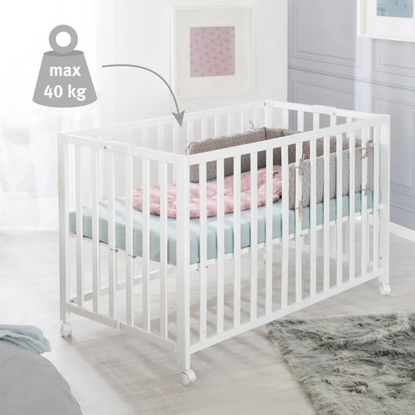 Lettino pieghevole bianco su ruote 60x120 cm Fold up - Roba-image-1