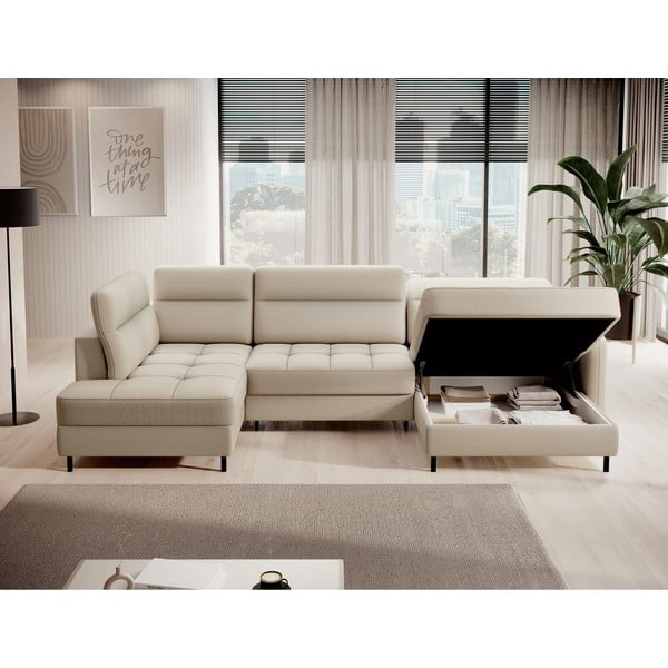 Divano angolare beige allungabile/con contenitore (con penisola a sinistra/a U) e rivestimento in velluto Berrto – ELTAP-image-3