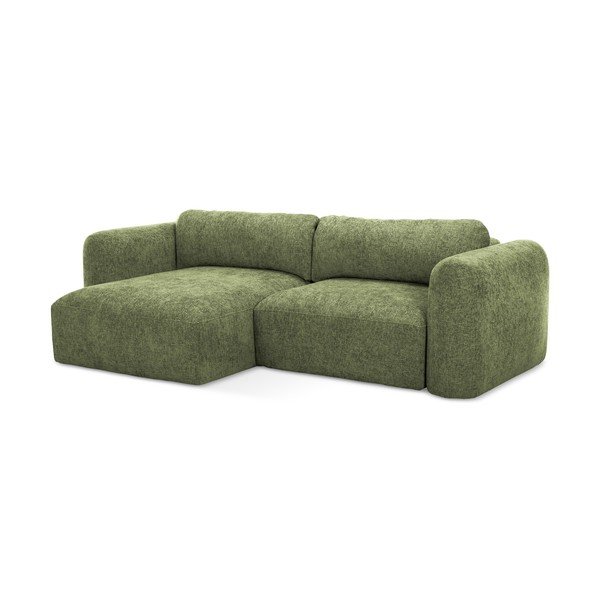 Divano angolare verde allungabile/con contenitore (con penisola a sinistra/con chaise lounge) con rivestimento in ciniglia Mele – Makamii-image-1