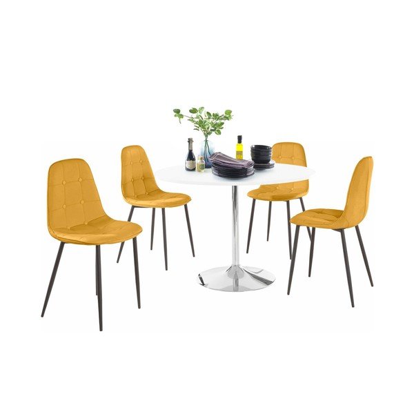 Set di tavolo da pranzo rotondo e 4 sedie gialle Terri - Støraa-image-1