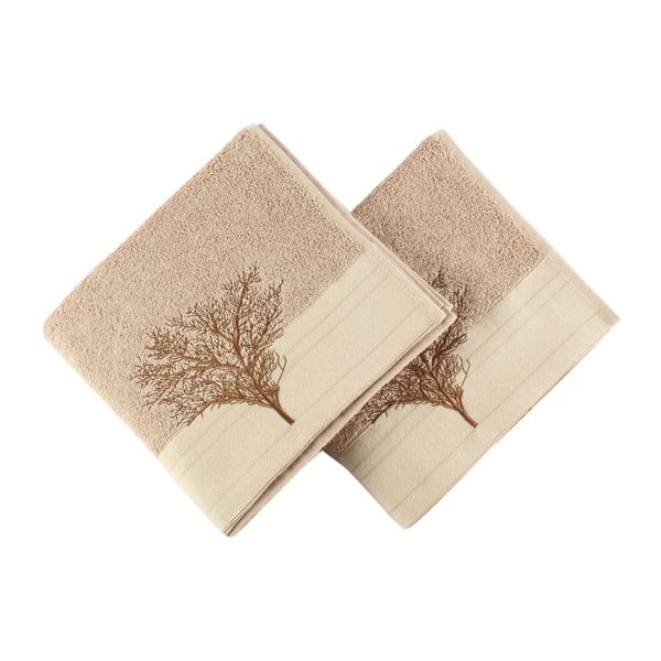 Set di 2 asciugamani in cotone marrone chiaro Infinity, 50 x 90 cm - Foutastic