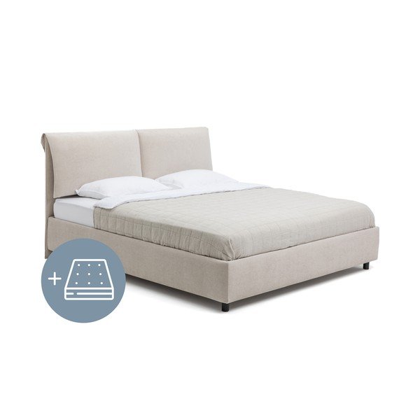 Letto matrimoniale imbottito beige con contenitore con materasso incluso/con rete inclusa 180x200 cm Myra Pillow – Bonami Selection