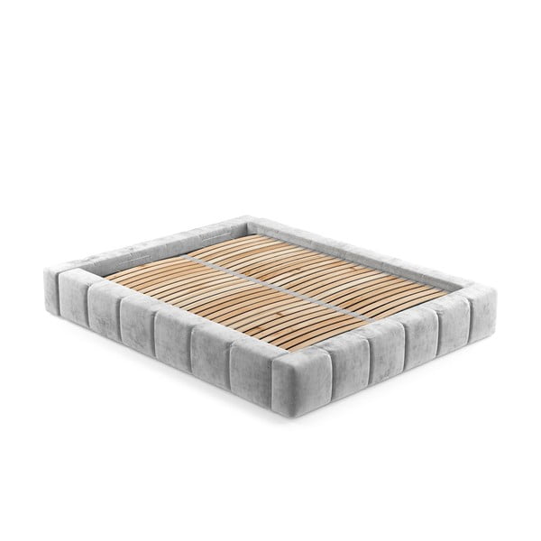 Letto matrimoniale imbottito grigio chiaro con spazio contenitivo e rete 160x200 cm Aruba L - Maison de Rêve-image-3