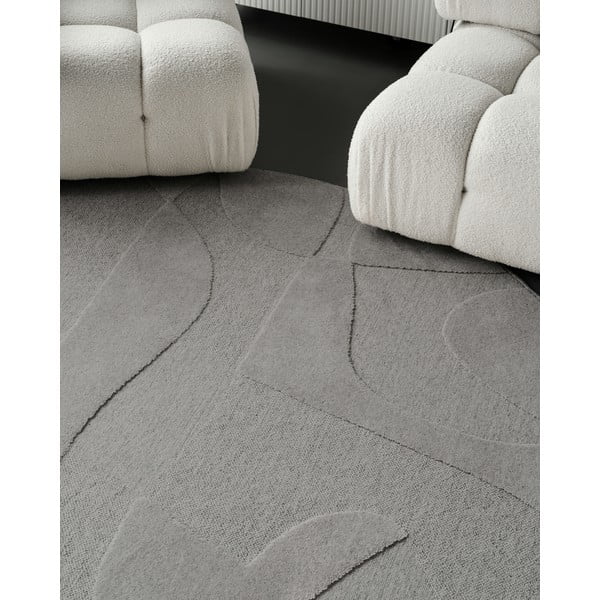 Tappeto rotondo in lana grigia ø 133 cm Morphic Botanica - Agnella-image-3