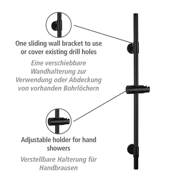 Asta doccia a parete in acciaio inox nero 66 cm Basic - Wenko-image-3