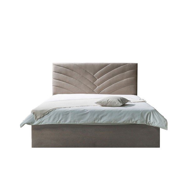 Letto matrimoniale imbottito beige con contenitore con griglia 160x200 cm Palmyre - Bobochic Paris