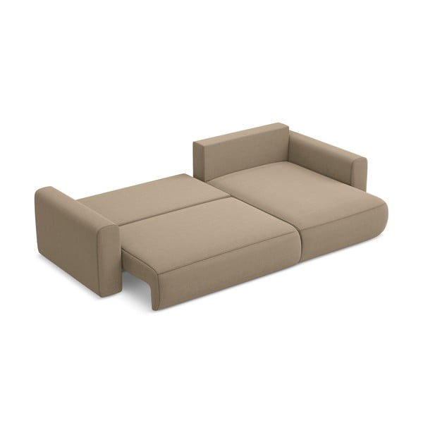 Divano angolare marrone chiaro allungabile/con contenitore (con penisola a destra/con chaise lounge) con rivestimento in velluto Kapua – Makamii-image-4