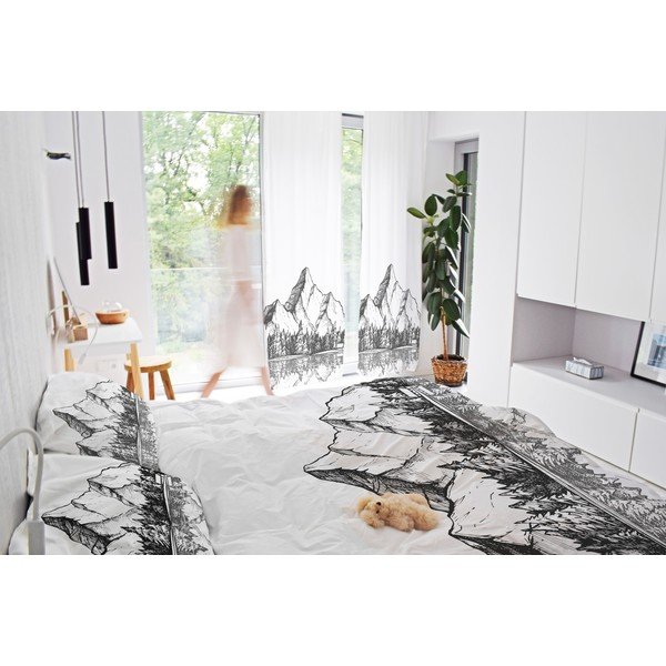 Tenda bianca e nera in raso di cotone 110x170 cm Cabin in the Mountain – Butter Kings-image-1