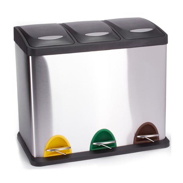 Cestino per la spazzatura color argento opaco in acciaio per raccolta differenziata/con pedale 3x8 l   Tri Selectif – MSV