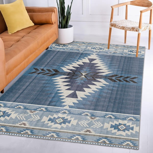 Tappeto blu lavabile 80x150 cm Ethnic Geo – Mila Home-image-3