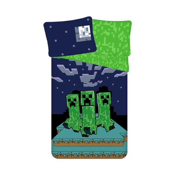 Set copripiumino e federa da bambini verde/blu in cotone per letto singolo 140x200 cm Minecraft "Sssleep Tight" – Jerry Fabrics