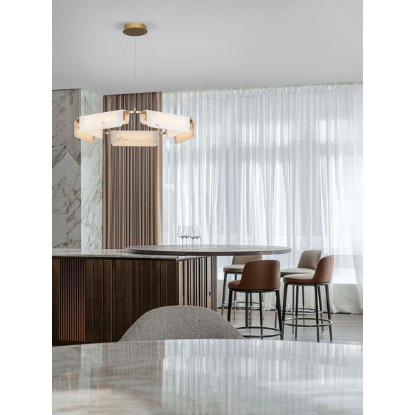 Lampadario LED color crema/color ottone con effetto marmo con intensità regolabile ø 93 cm Aider – Nova Luce-image-1