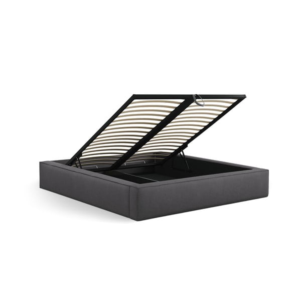 Letto matrimoniale imbottito grigio scuro con contenitore e rete inclusi 160x200 cm Simon – Micadoni -image-3