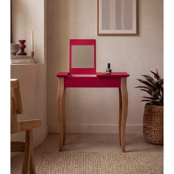 Comodino rosso con specchio, larghezza 65 cm Lillo - Ragaba-image-3
