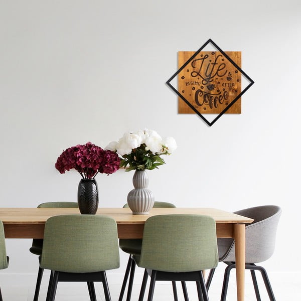 Decorazione murale in legno e metallo 54x54 cm Life Begins After Coffee - Wallity-image-1