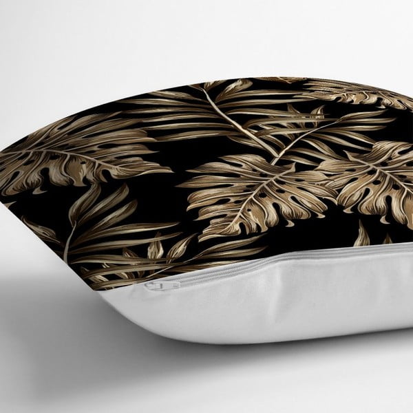 Federa per cuscino Foglie d'oro con BG nero, 45 x 45 cm - Minimalist Cushion Covers-image-1