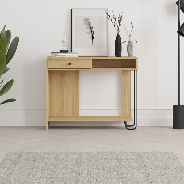 Consolle con piano in rovere decorato in colore naturale 35x100 cm Saturne - Marckeric-image-1