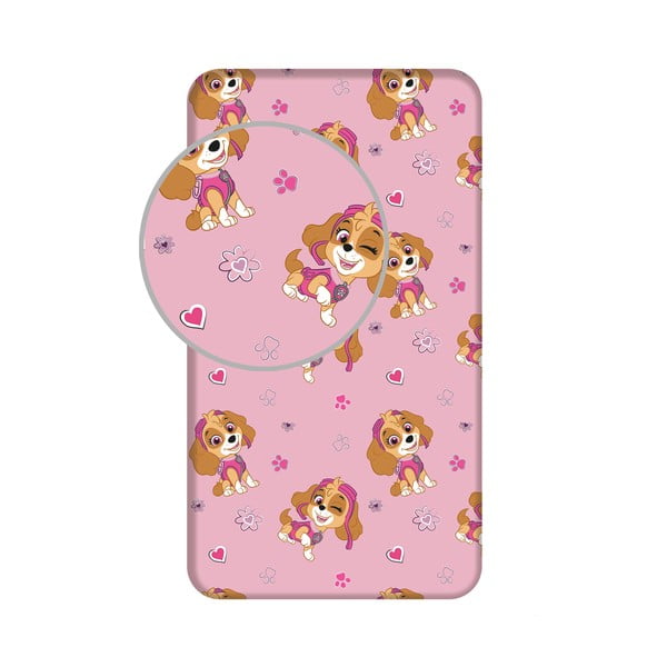 Lenzuolo con angoli per bambini rosa in cotone per letto singolo 90x200 cm Paw Patrol – Jerry Fabrics