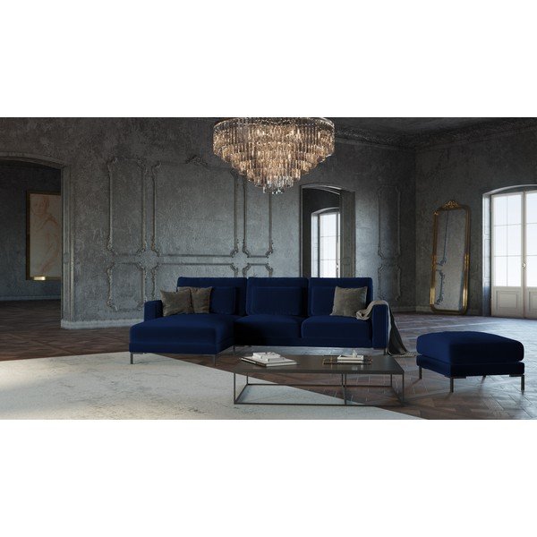 Pouf in velluto blu scuro Senna - Interieurs 86-image-1