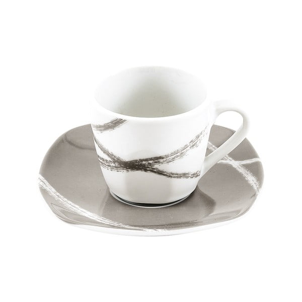 Set di 6 tazze in porcellana bianco-marrone con piattini Sandy - Villa Altachiara
