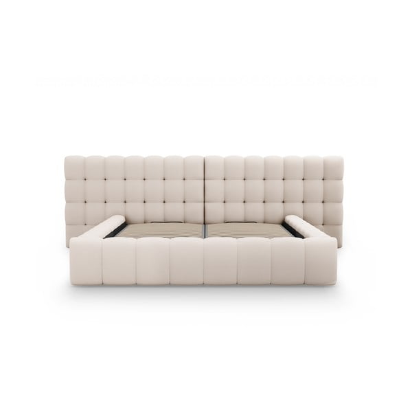 Letto matrimoniale imbottito beige con spazio contenitivo e rete 160x200 cm Mamaia - Micadoni Home-image-4